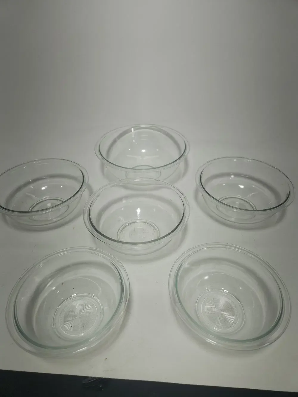 Vintage Pyrex Clear Glass Mixing Bowl Lot 6 Pc 325 2.5L 323 1.5L 322 1L Made in